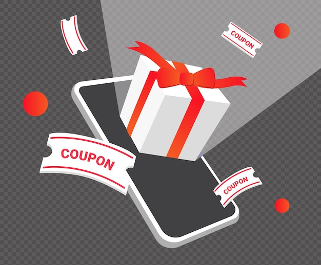 Vector gifts and coupons to consumers via mobile illustration set phone box app fortune vector drawing