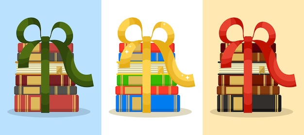 Vector gifts from three diferent colored stacks of books