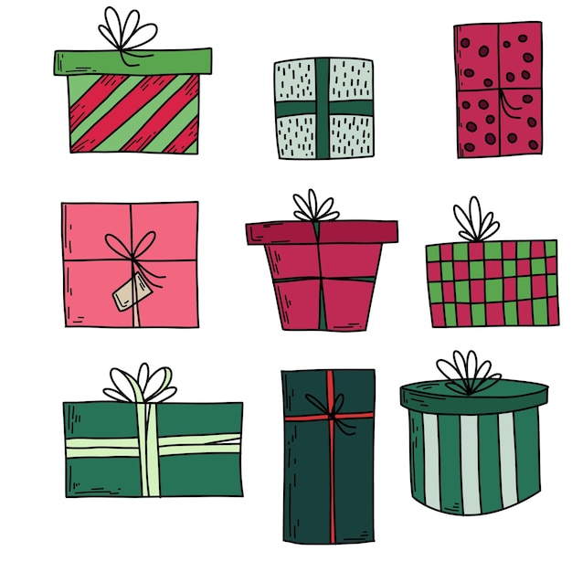 Gifts icons set. Christmas presents illustration.