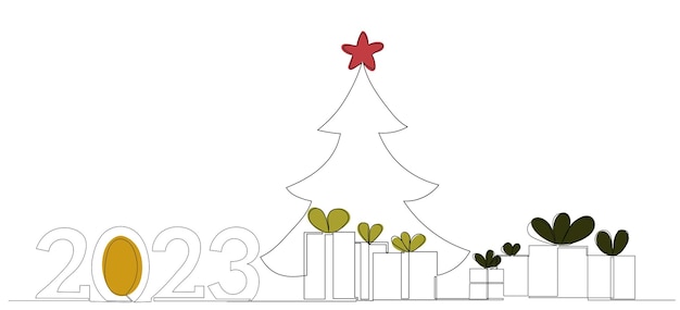 Gifts tree drawing in one continuous line vector