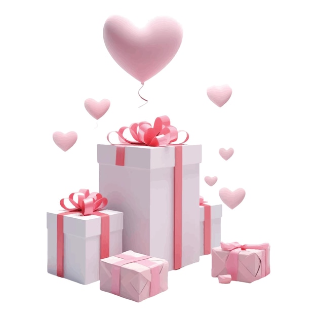 gifts valentines day greeting illustration with paper hearts on white background