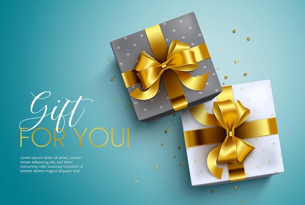 Gifts vector banner design Gift for you text with elegant gold ribbon