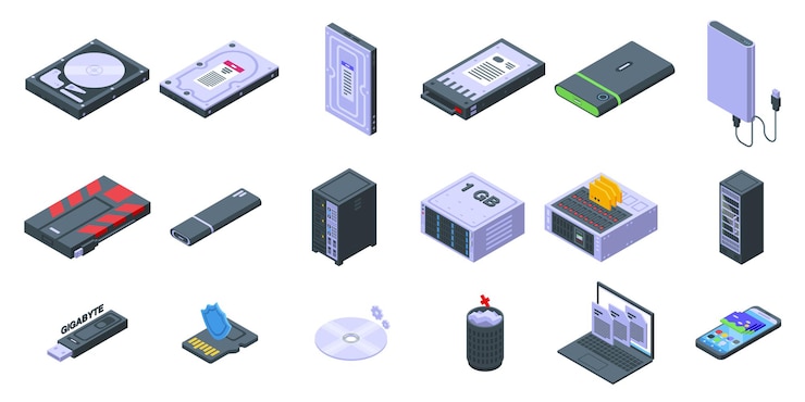 Vector gigabyte icons set isometric vector. big data. cyber fisk