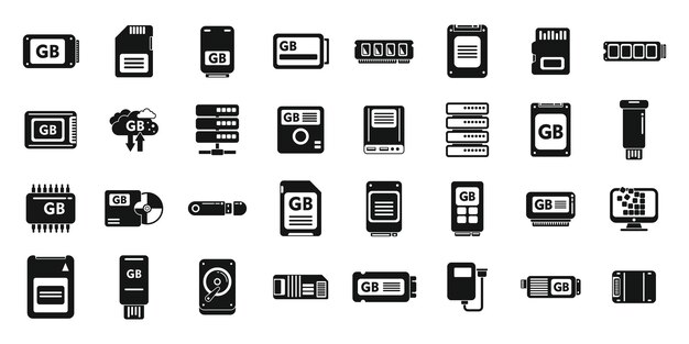 Gigabyte icons set simple vector Big data