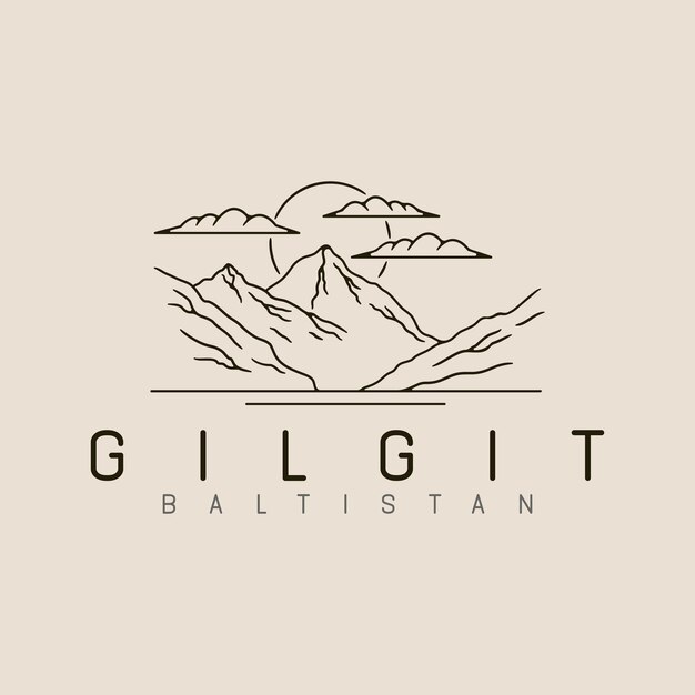 Gilgit mountain line art logo design with star moon and cloud minimalist style logo vector illustration design