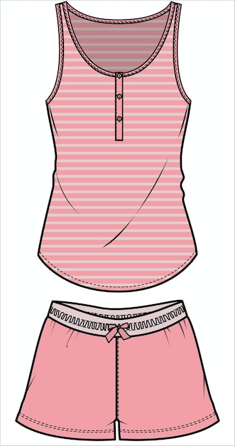 Девушки и женщины ношивают пижамы набор верх и низ набор векторной иллюстрации эскиз дизайна