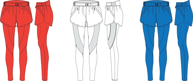 Vettore pantaloni da festa di gils per la moda flat sketch disegno tecnico vector illustration template