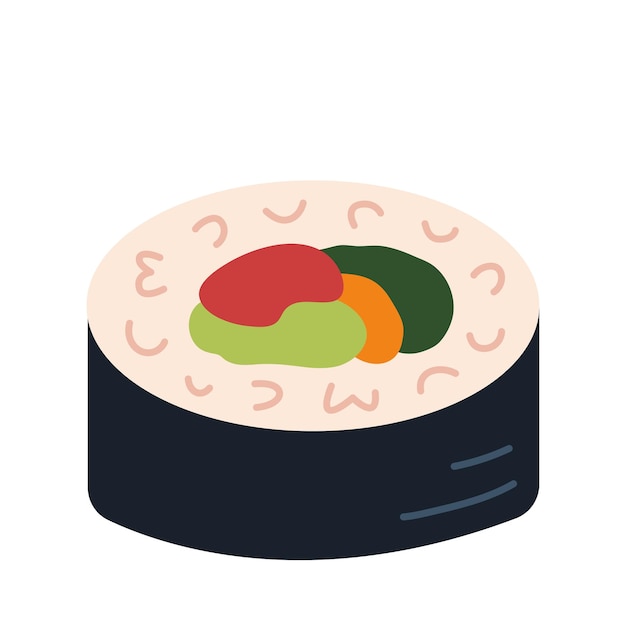 Gimbap or kimbap. Korean roll made from rice, vegetables and meat wrapped in seaweed.