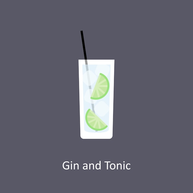 Значок коктейля с джином и тоником на темном фоне в плоском стиле Векторная иллюстрация