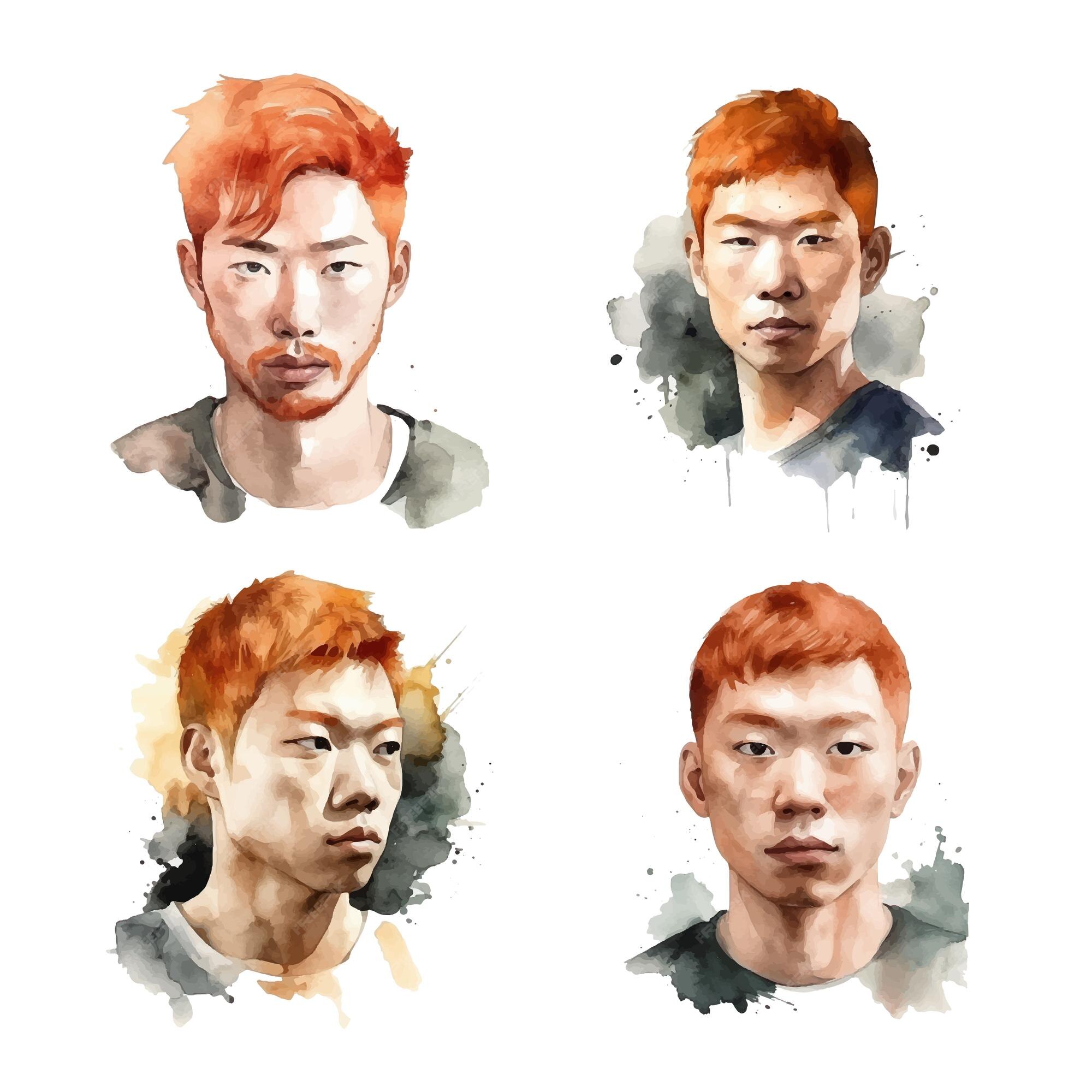 Premium Vector Ginger asian man watercolor paint collection