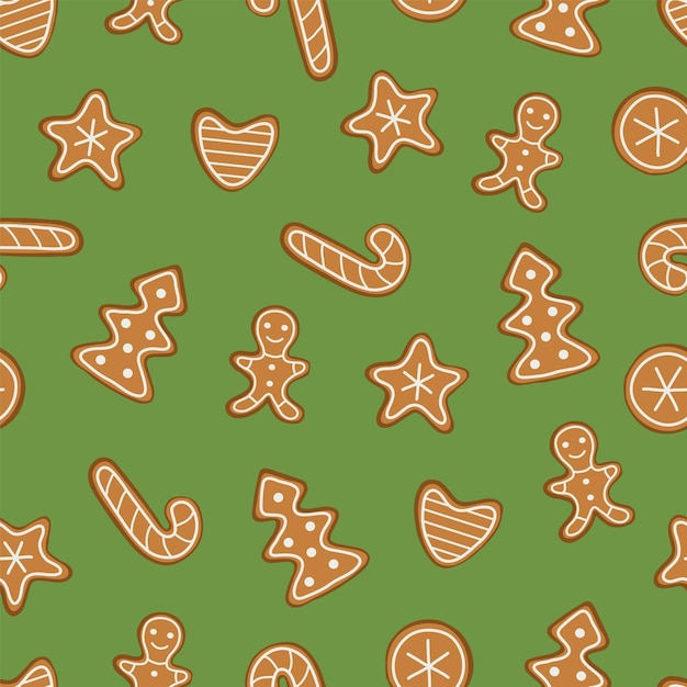 Ginger biscuit, cookies, gingerbread. christmas seamless pattern.