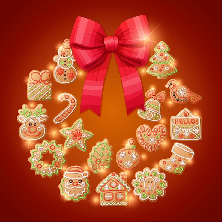 Vector ginger cookies christmas wreath decorative background