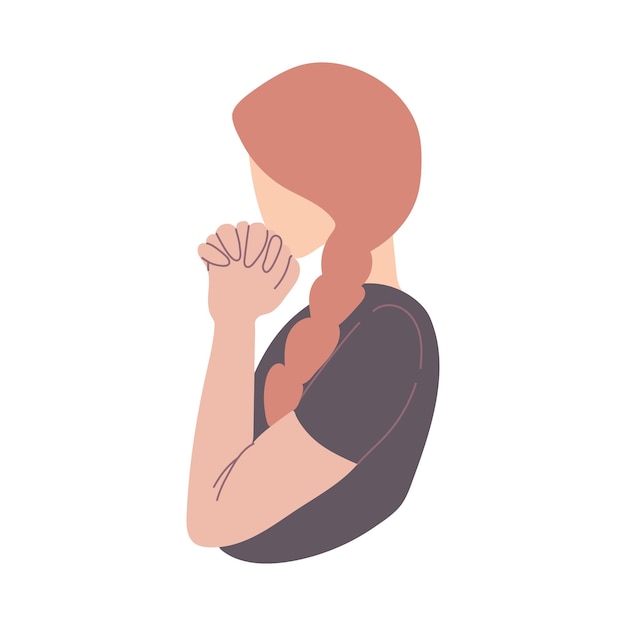 Ginger female with braided hair praying vector illustration