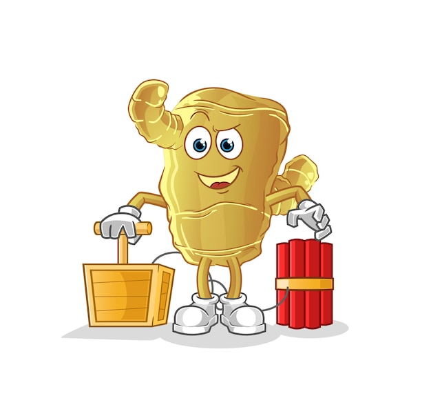 Ginger holding dynamite detonator cartoon mascot vector