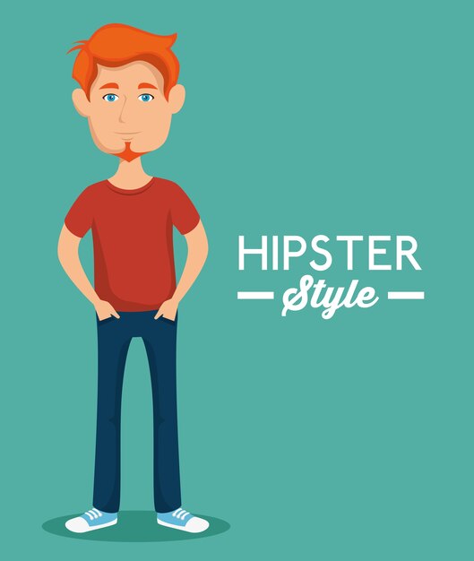 Vector ginger man with hipster style sign over teal background vector illustration