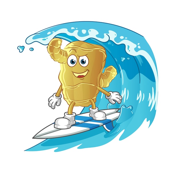 Ginger surfing character cartoon mascot vector