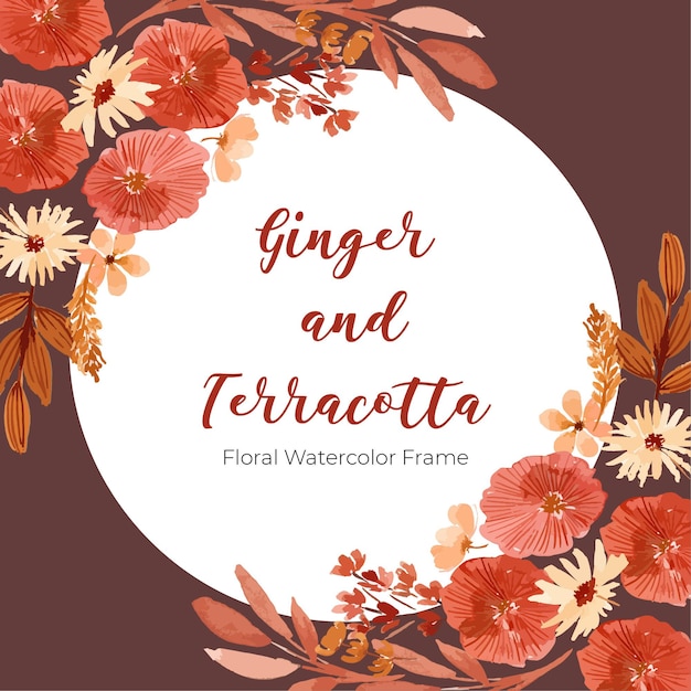 Ginger and Terracotta Color Floral Watercolor Frame Border