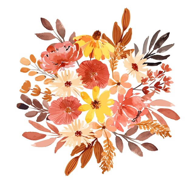 ginger and terracotta tone watercolor floral arrangement