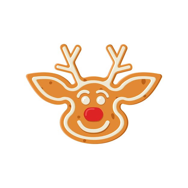 ベクトル 鹿の形をした色付きのアイシングで飾られたジンジャーブレッド ビスケット クッキー