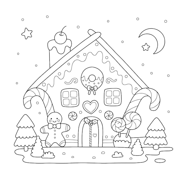 Gingerbread candy house coloring pages