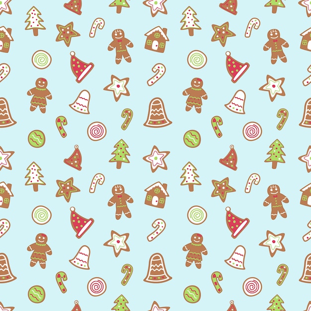 Vector gingerbread cartoon seamless pattern.