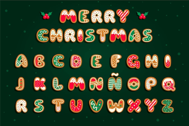 Vector gingerbread christmas alphabet set