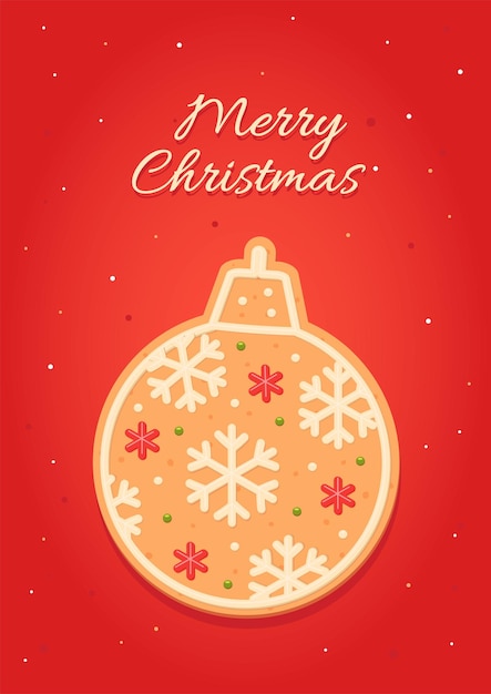 Пряничная рождественская открытка Безделушка Орнамент Плоский мультяшный вектор