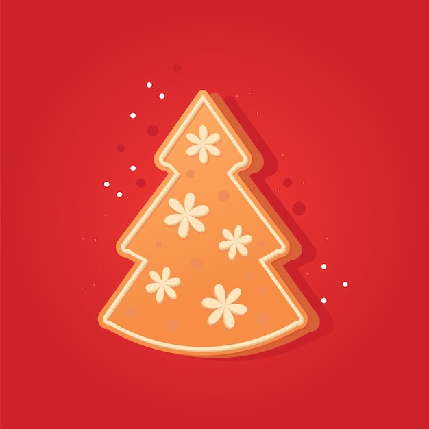 Gingerbread cookie in the form of a Christmas tree on a red background