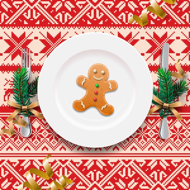 Vettore gingerbread cookie man sulla piastra