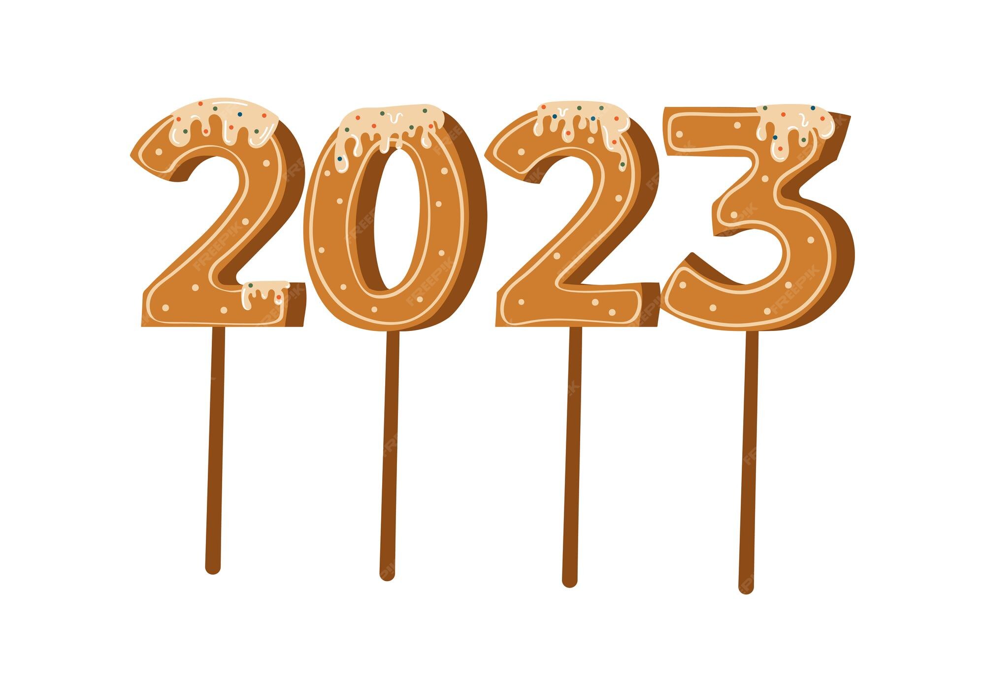 Premium Vector Gingerbread cookie numerals on sticks with phrase 2023