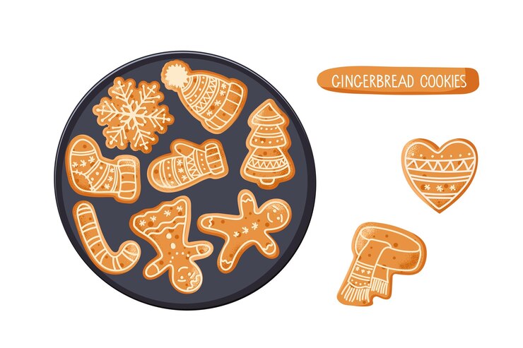 Vector gingerbread cookie set collection of festive gingerbread treats featuring various shapes icing