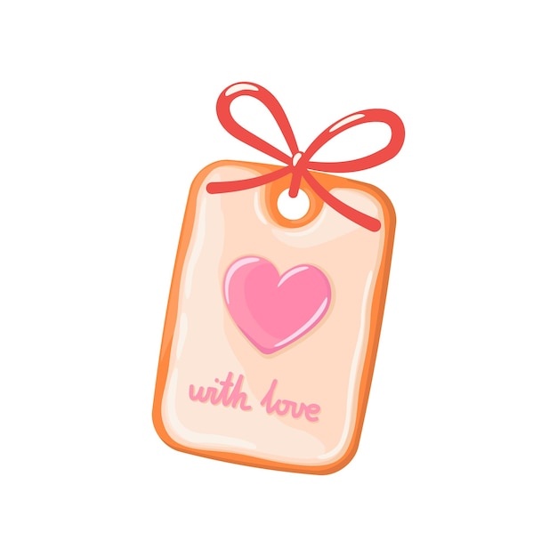 Gingerbread cookie with heart and love message Valentines day vector cartoon illustration