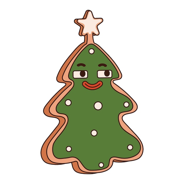 Gingerbread cookies in the shape of a Christmas tree. In a trendy groove style. Vibes 70s.
