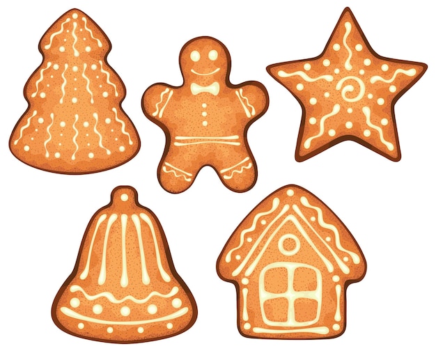 Vector gingerbread cookies winter homemade sweets new year's baking figures