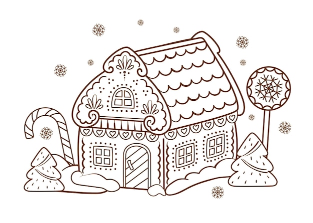 Gingerbread house. Christmas sweetness. A picture for coloring.