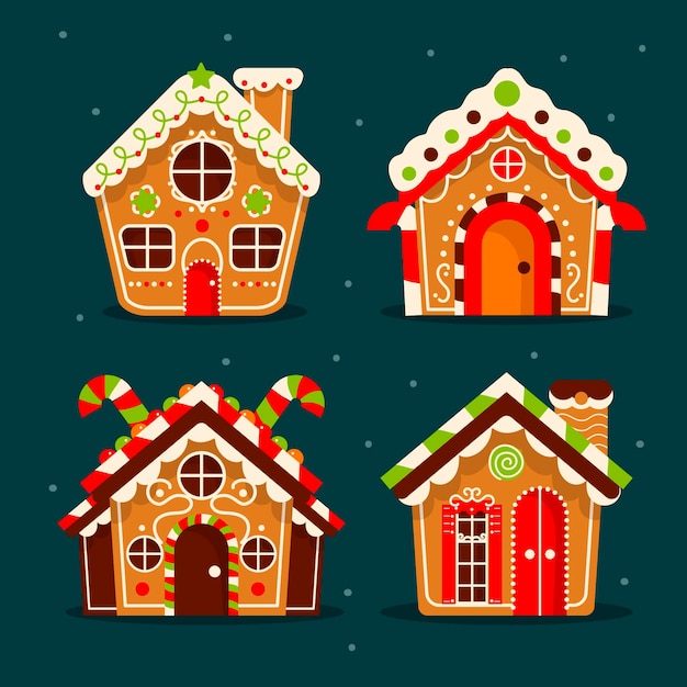 Vector gingerbread house collection in flat design