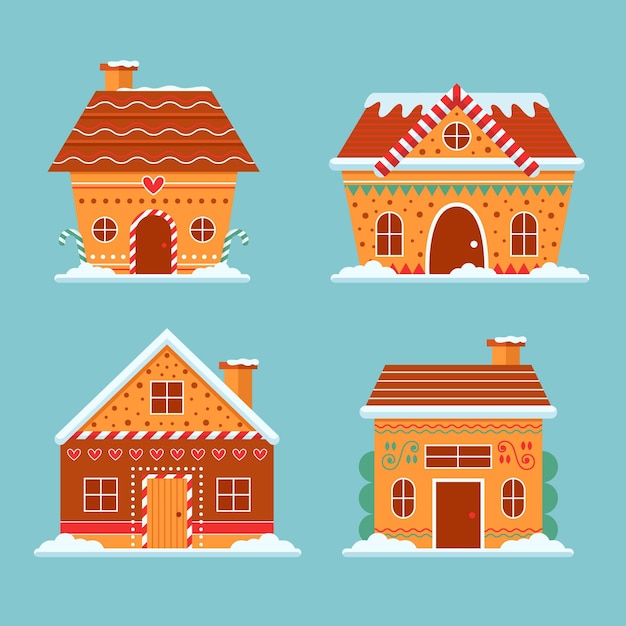 Gingerbread house collection in flat design