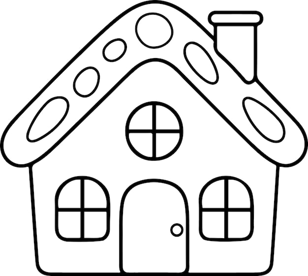 Вектор Векторная иллюстрация пряничного домика черно-белый контур рождественская пряничная книжка-раскраска или страница для детей