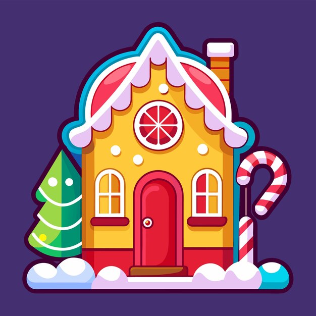 Vector a gingerbread house with a candy cane on the front