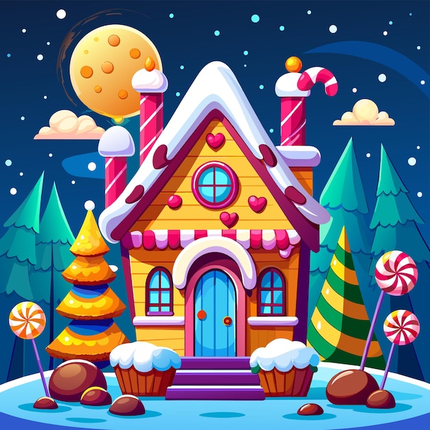 a gingerbread house with a candy cane on the front