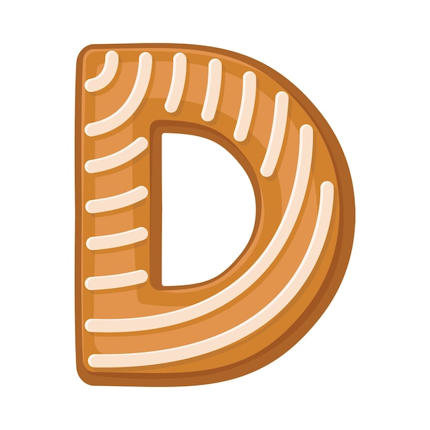 Vector gingerbread in de vorm van de letter d is versierd met patronen van wit glazuur vector illustratie
