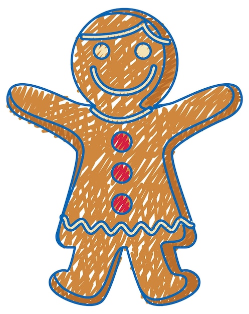 Gingerbread man cookie pencil colour child scribble style
