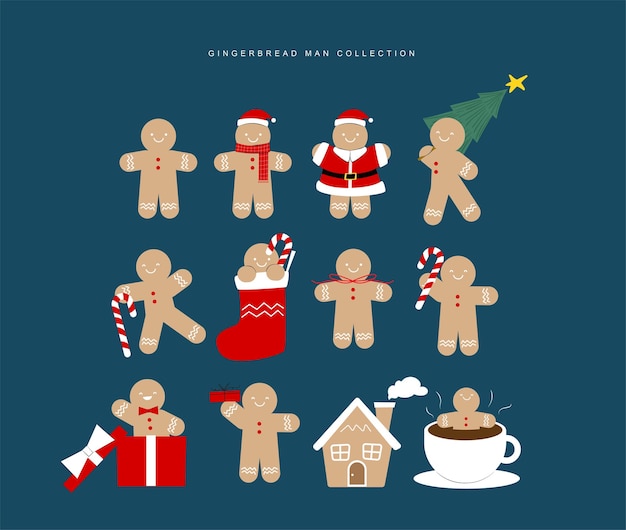 gingerbread man illustration collection vector in large set of collection