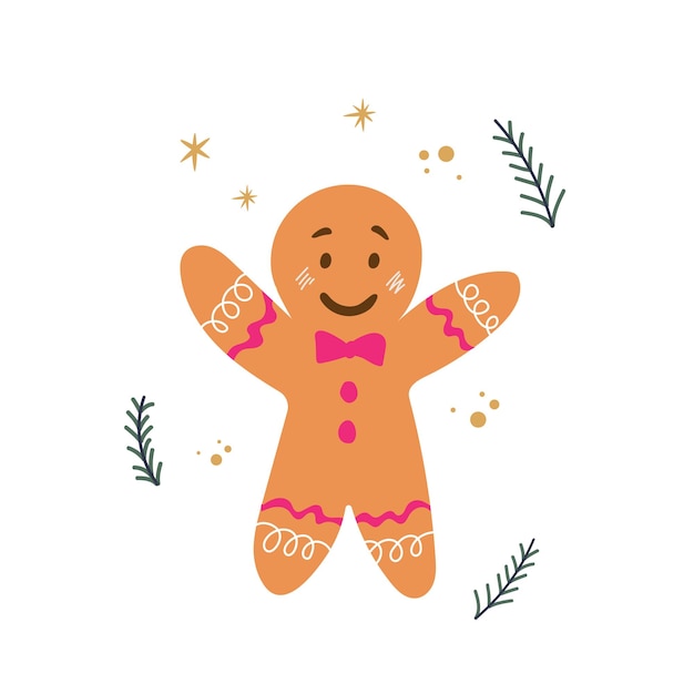 Gingerbread man kerst pictogram vector vakantie winter symbolen geïsoleerd op een witte achtergrond in flat