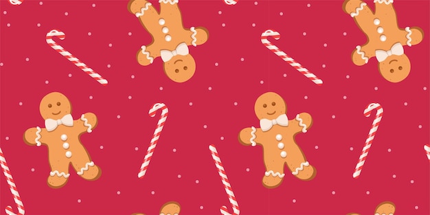 Vector gingerbread man patroon kerstpatroon verpakt papier roze stofpatroon textielontwerp