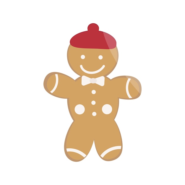 Gingerbread man in a red cap and with a cute smile