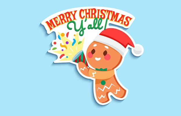 a gingerbread man with a christmas hat and a christmas tree.
