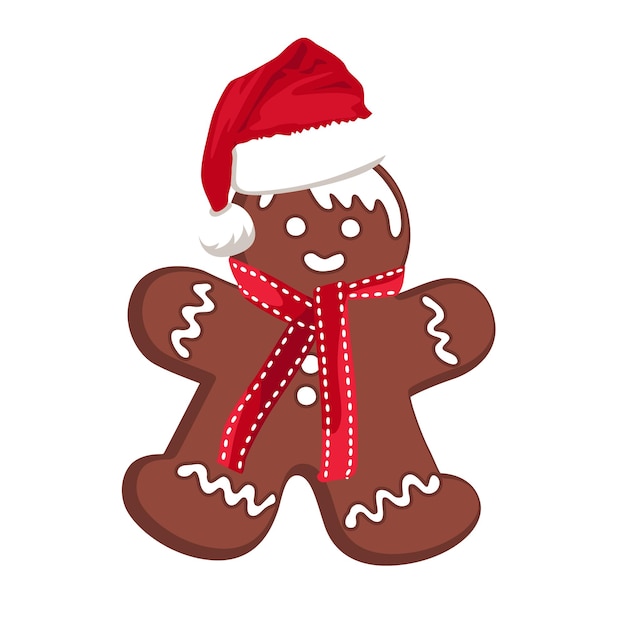 Gingerbread Man with Hat Head Scarf Isolated White Background New Year Mood Cute Gingerbread Man