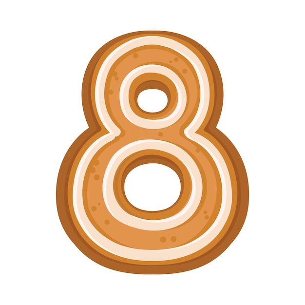 Vector gingerbread in the shape of number 8 is decorated with patterns of white glaze vector illustration