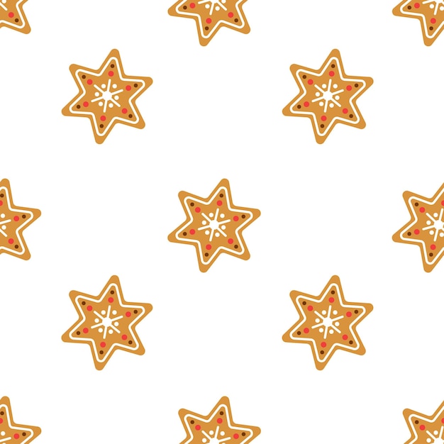 Gingerbread stars Christmas seamless pattern Background with traditional pastries